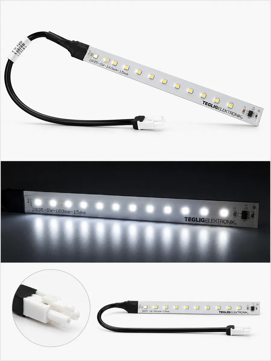 Включённый LED-модуль подсветки вытяжки: холодный белый свет 6500K